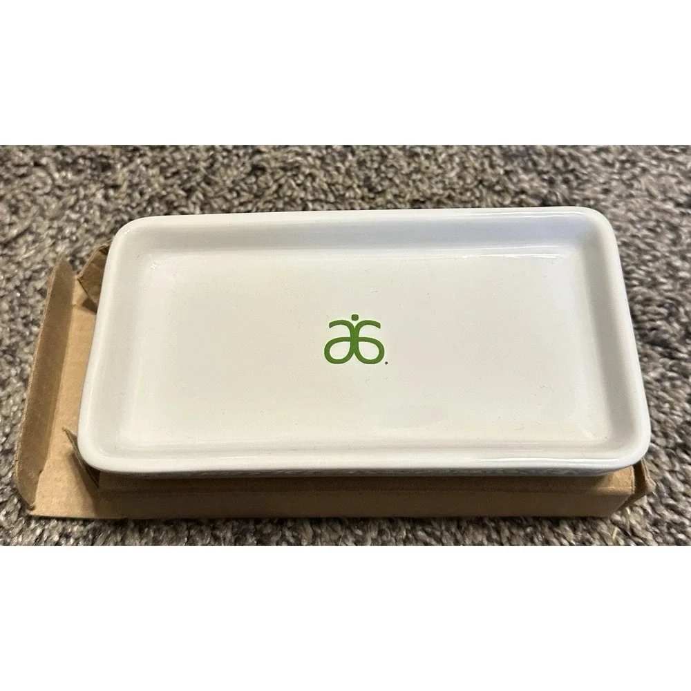 Arbonne Rectangular Glossy Porcelain Soap Tray - Catch All Trinket Tray